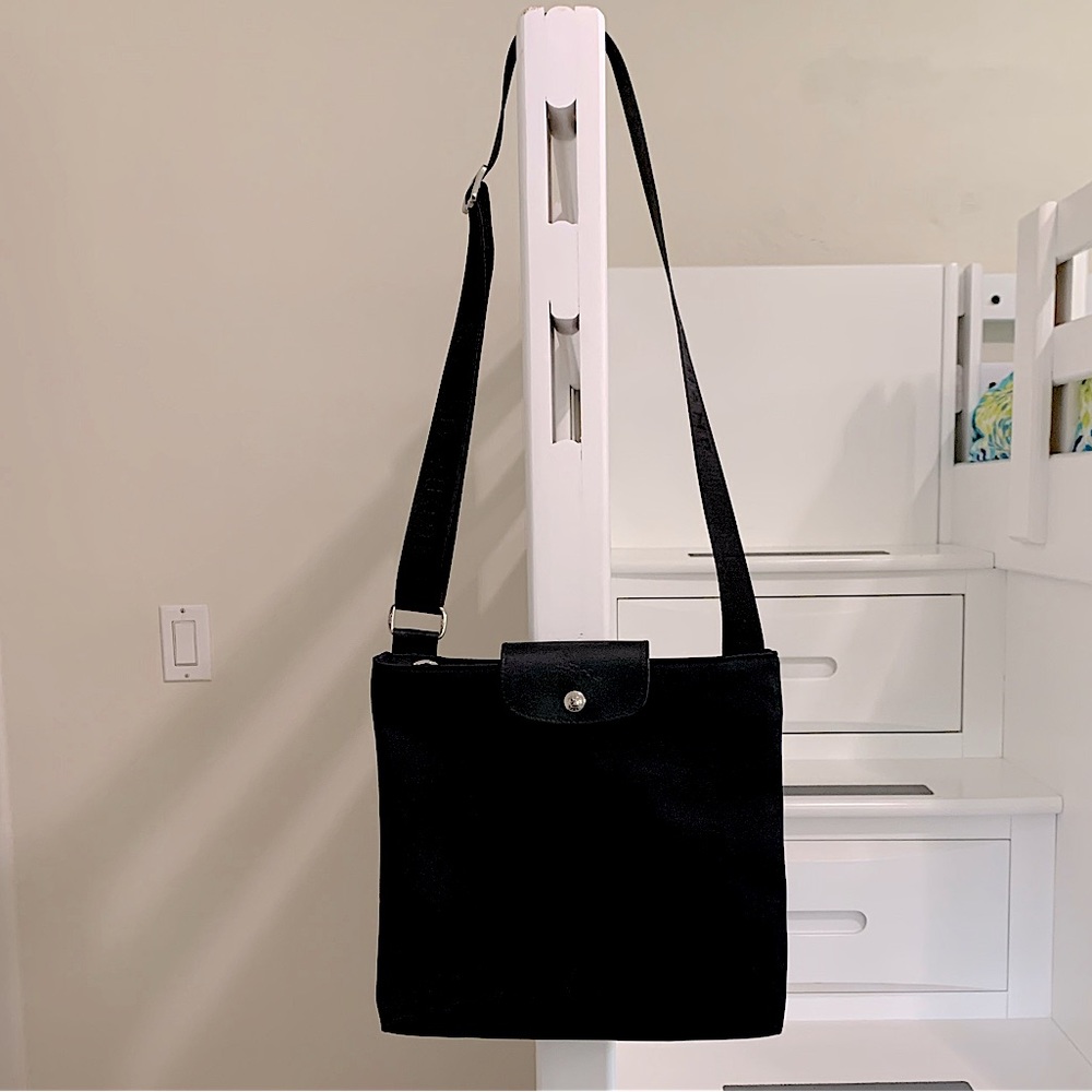 Longchamp black nylon crossbody purse